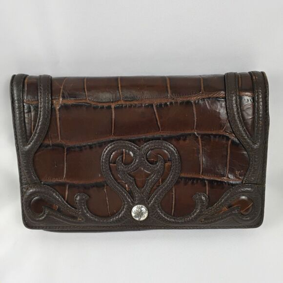 Brighton Vintage Brown & Black Clutch Bag with Thin Strap - Gator and Hearts - Picture 5 of 6